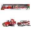 1941 Ford Pickup Truck Red and White 'Santa's Workshop' and 1957 Chevrolet Bel Air Red Metallic and White 'Express 25' with Mr. and Mrs. Santa Claus Diecast Figures 'Holiday Rides' Series 1/32 Diecast Model Cars by Jada