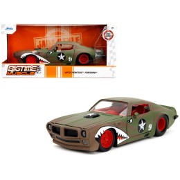 1972 Pontiac Firebird #9 Green Camouflage Flames with Graphics and Red Interior 'Bigtime Muscle' Series 1/24 Diecast Model Car by Jada