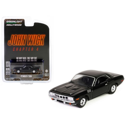 Plymouth Barracuda Black 'John Wick: Chapter 4' (2023) Movie 'Hollywood Series' Release 41 1/64 Diecast Model Car by Greenlight