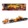 Kenworth W900 Truck with Lowboy Trailer Orange and Wheel Loader Yellow 'Long Haul Trucker' Series 1/32 Diecast Model by New Ray