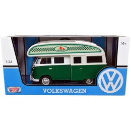 Volkswagen Type 2 (T1) Camper Van Green and White 'Outdoor Camping Explore the Forest' 1/24 Diecast Model Car by Motormax
