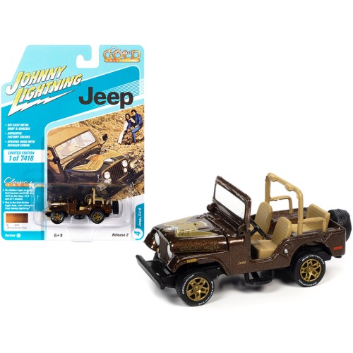 Jeep CJ-5 Mocha Brown Metallic with Golden Eagle Graphics 'Classic Gold Collection' Series Limited Edition to 7418 pieces Worldwide 1/64 Diecast Model Car by Johnny Lightning