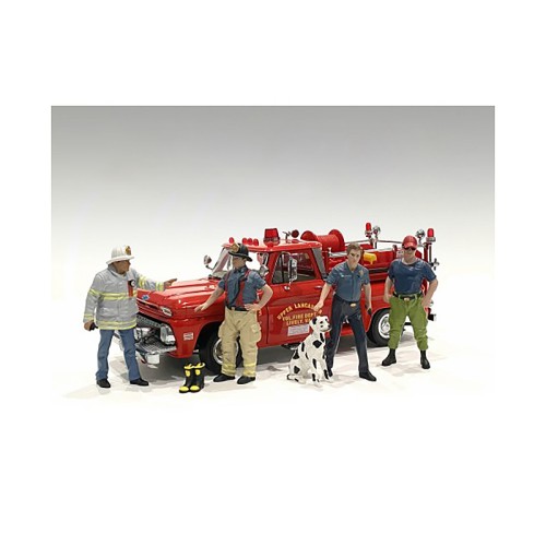 'Firefighters' 6 piece Figure Set (4 Males 1 Dog 1 Accessory) for 1/18 Scale Models by American Diorama