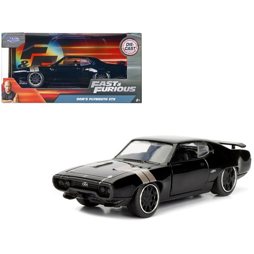 Dom's Plymouth GTX Black with Silver Stripes Fast & Furious F8 'The Fate of the Furious' Movie 1/32 Diecast Model Car by Jada