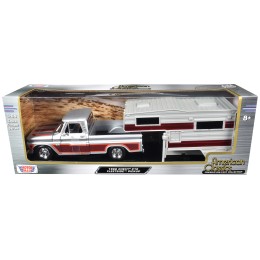 1966 Chevrolet C10 Fleetside Pickup Truck Silver Metallic with Brown Sides with Camper Shell 'American Classics' Series 1/24 Diecast Model Car by Motormax