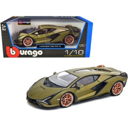 Lamborghini Sian FKP 37 Matt Green Metallic with Copper Wheels 1/18 Diecast Model Car by Bburago