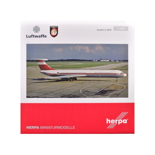 Ilyushin IL-62M Commercial Aircraft 'German Luftwaffe' (11+22) White with Red Stripes 1/200 Diecast Model Airplane by Herpa