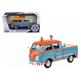 Volkswagen Type 2 (T1) Delivery Service Pickup Truck Blue and Orange 'VW-Kundendienst' 1/24 Diecast Model Car by Motormax