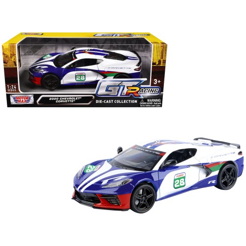 2020 Chevrolet Corvette #28 White with Blue Graphics 'GT Racing' Series 1/24 Diecast Model Car by Motormax