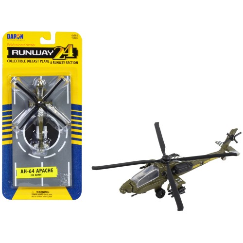 Boeing AH-64 Apache Helicopter Olive Drab 'United States Army' with Runway Section Diecast Model by Runway24