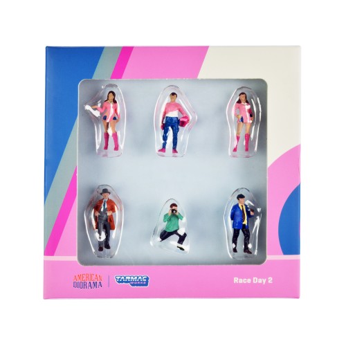 'Race Day 2' 6 piece Diecast Figure Set for 1/64 Scale Models by Tarmac Works & American Diorama