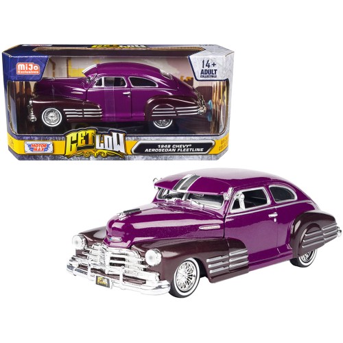 1948 Chevrolet Aerosedan Fleetside Lowrider Purple Metallic and Dark Purple Metallic Two-Tone 'Get Low' Series 1/24 Diecast Model Car by Motormax