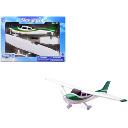 Model Kit Cessna 172 Skyhawk Aircraft White with Green and Yellow Stripes 'Sky Pilot' Series 1/42 Plastic Model Kit by New Ray