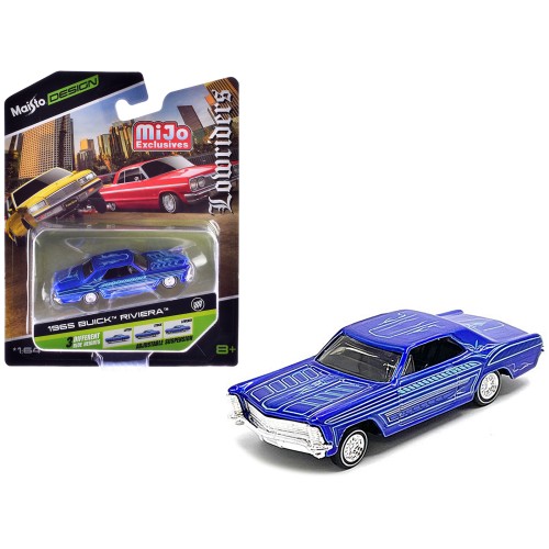 1965 Buick Riviera Candy Blue with Graphics 'Lowriders' 'Maisto Design' Series 1/64 Diecast Model Car by Maisto