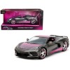 2020 Chevrolet Corvette Stingray Gray Metallic with Pink Carbon Hood and Top 'Pink Slips' Series 1/24 Diecast Model Car by Jada