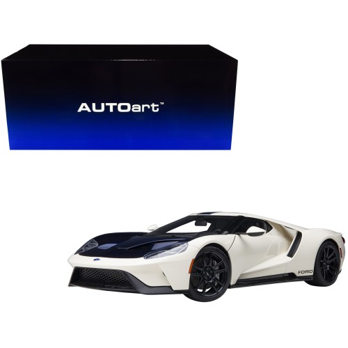 Ford GT Heritage Edition Prototype Wimbledon White with Antimatter Blue Hood and Stripe 1/18 Model Car by Autoart