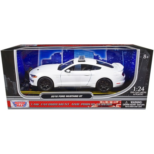 2018 Ford Mustang GT Police Car Unmarked Plain White 'Law Enforcement and Public Service' Series 1/24 Diecast Model Car by Motormax