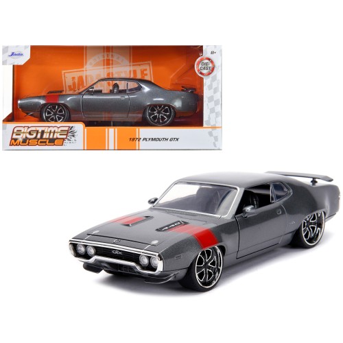 1972 Plymouth GTX 440 Metallic Gray with Red Stripe 'Bigtime Muscle' 1/24 Diecast Model Car by Jada