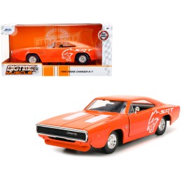 1968 Dodge Charger R/T SRT Orange with White Stripes and Graphics 'Bigtime Muscle' Series 1/24 Diecast Model Car by Jada