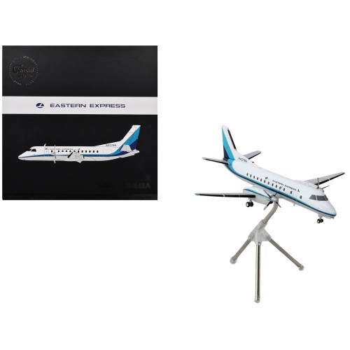 Saab 340A Commercial Aircraft 'Eastern Express/Bar Harbor' (N407BH) White with Blue Stripes 'Gemini 200' Series 1/200 Diecast Model Airplane by GeminiJets