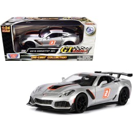 2019 Chevrolet Corvette ZR1 #2 Silver with Black and Orange Stripes 'GT Racing' Series 1/24 Diecast Model Car by Motormax