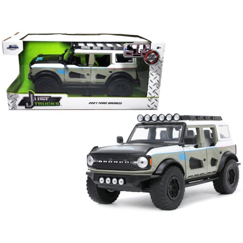 2021 Ford Bronco Gray and White with Matt Black Hood with Roof Rack 'M2 Motoring' 'Just Trucks' Series 1/24 Diecast Model Car by Jada