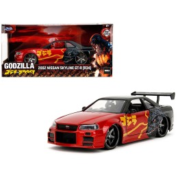 2002 Nissan Skyline GT-R (R34) RHD (Right Hand Drive) Red Metallic and Black 'Godzilla vs. Destoroyah' (1995) Movie 'Hollywood Rides' Series 1/24 Diecast Model Car by Jada