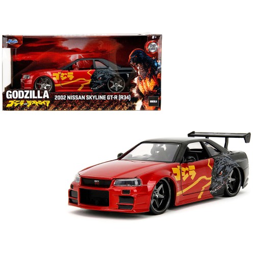 2002 Nissan Skyline GT-R (R34) RHD (Right Hand Drive) Red Metallic and Black 'Godzilla vs. Destoroyah' (1995) Movie 'Hollywood Rides' Series 1/24 Diecast Model Car by Jada