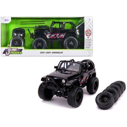 2007 Jeep Wrangler Black with Extra Wheels 'Just Trucks' Series 1/24 Diecast Model Car by Jada
