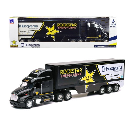 Peterbilt 387 Semi-Truck Black 'Rockstar Energy Drink - Husqvarna Factory Racing' 1/32 Diecast Model by New Ray