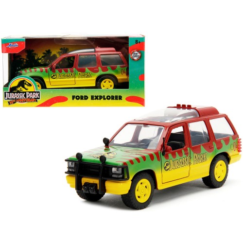 Ford Explorer Red and Yellow with Green Graphics 'Jurassic Park' (1993) Movie 30th Anniversary 'Hollywood Rides' Series 1/32 Diecast Model Car by Jada