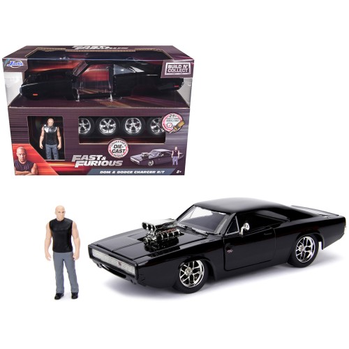 Model Kit Dodge Charger R/T Black and Dom Diecast Figure 'Fast & Furious' Movie 'Build N' Collect' Series 1/24 Diecast Model Car by Jada