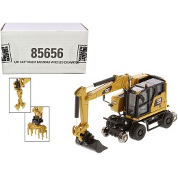 CAT Caterpillar M323F Railroad Wheeled Excavator with 3 Accessories (CAT Yellow Version) 'High Line' Series 1/87 (HO) Scale Diecast Model by Diecast Masters