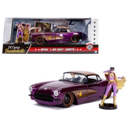 1957 Chevrolet Corvette Purple with Batgirl Diecast Figurine 'DC Comics Bombshells' Series 1/24 Diecast Model Car by Jada