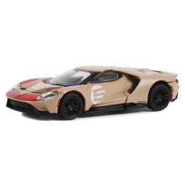 2022 Ford GT Heritage Edition #5 Holman-Moody '1966 24 Hours of Le Mans Ford 1-2-3 Sweep Tribute' Gold Metallic with Red Accents 'Hobby Exclusive' Series 1/64 Diecast Model Car by Greenlight