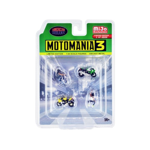 'Motomania 3' 4 piece Diecast Set (2 Figures and 2 Motorcycles) Limited Edition to 4800 pieces Worldwide for 1/64 Scale Models by American Diorama