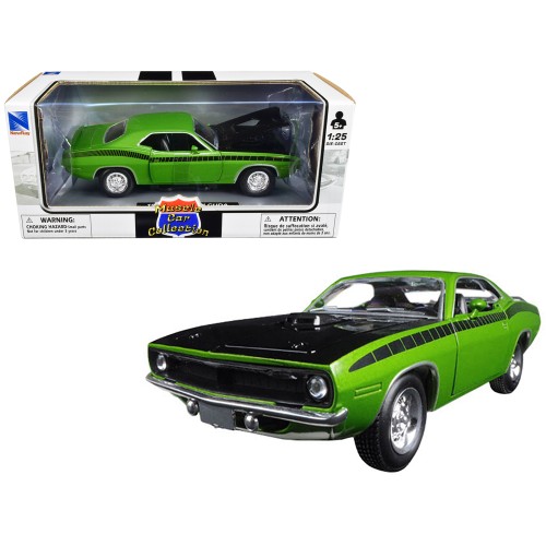 1970 Plymouth Barracuda Green with Black Hood and Stripes 'Muscle Car Collection' 1/25 Diecast Model Car by New Ray
