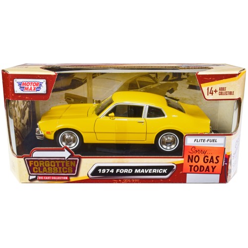 1974 Ford Maverick Yellow 'Forgotten Classics' Series 1/24 Diecast Model Car by Motormax