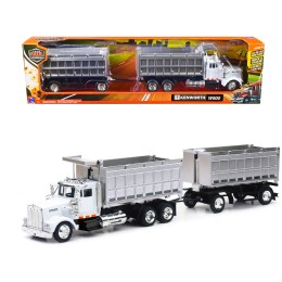 Kenworth W900 Dump Truck with Twin Dump Body White and Chrome 'Long Haul Trucker' Series 1/43 Diecast Model by New Ray