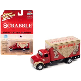 1999 International Cargo Truck Red with Graphics 'Scrabble' 'Pop Culture' 2022 Release 2 1/64 Diecast Model Car by Johnny Lightning