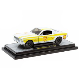 1966 Ford Mustang 2+2 GT #57 'Shell Oil' White with Yellow Stripes Limited Edition to 5650 pieces Worldwide 1/24 Diecast Model Car by M2 Machines