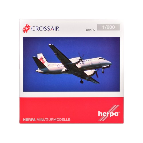 Saab 340 Commercial Aircraft 'Crossair' (HB-AKN) White with Tail Graphics 1/200 Diecast Model Airplane by Herpa
