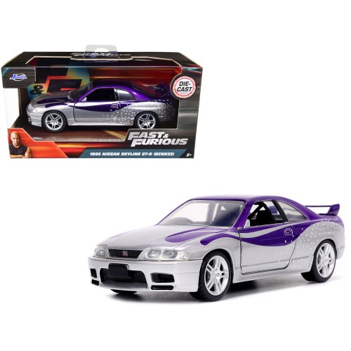 1995 Nissan Skyline GT-R (BCNR33) Purple and Silver Metallic 'Fast & Furious' Series 1/32 Diecast Model Car by Jada