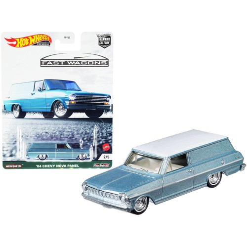 1964 Chevrolet Nova Panel Light Blue Metallic with White Top 'Fast Wagons' Series Diecast Model Car by Hot Wheels