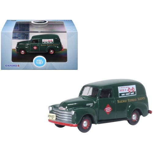 1950 Chevrolet Panel Van 'Railway Express Agency' Dark Green 1/87 (HO) Scale Diecast Model Car by Oxford Diecast