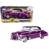 1950 Chevrolet Bel Air Lowrider Purple Metallic with Black Top and White Interior 'Get Low' Series 1/24 Diecast Model Car by Motormax