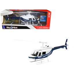 Bell 206 Helicopter Dark Blue and White 'Police' 'Sky Pilot' Series 1/34 Diecast Model by New Ray
