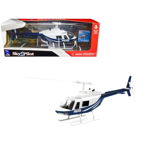 Bell 206 Helicopter Dark Blue and White 'Police' 'Sky Pilot' Series 1/34 Diecast Model by New Ray