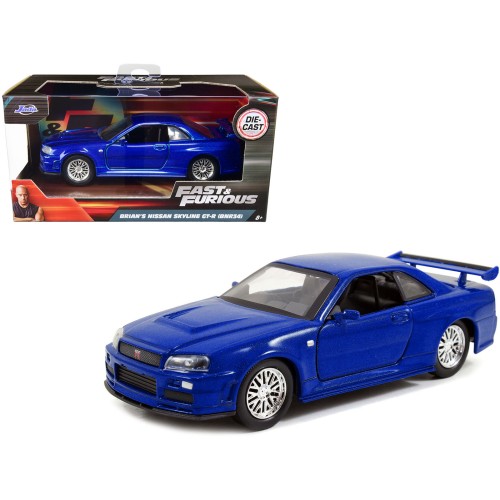 Brian's Nissan Skyline GT-R R34 Blue 'Fast & Furious' Movie 1/32 Diecast Car Model by Jada