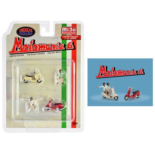 'Motomania 6' 4 piece Diecast Figure Set (2 Figures 2 Scooters) Limited Edition to 4800 pieces Worldwide 1/64 Scale Models by American Diorama